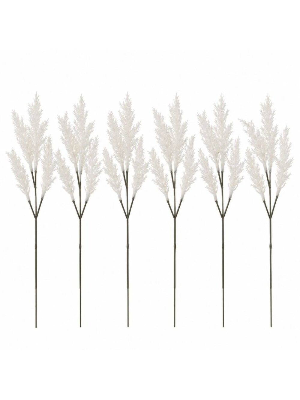 White Artificial Grass Stems Set of 6, Flocked Floral Filler, Wreath Centerpiece